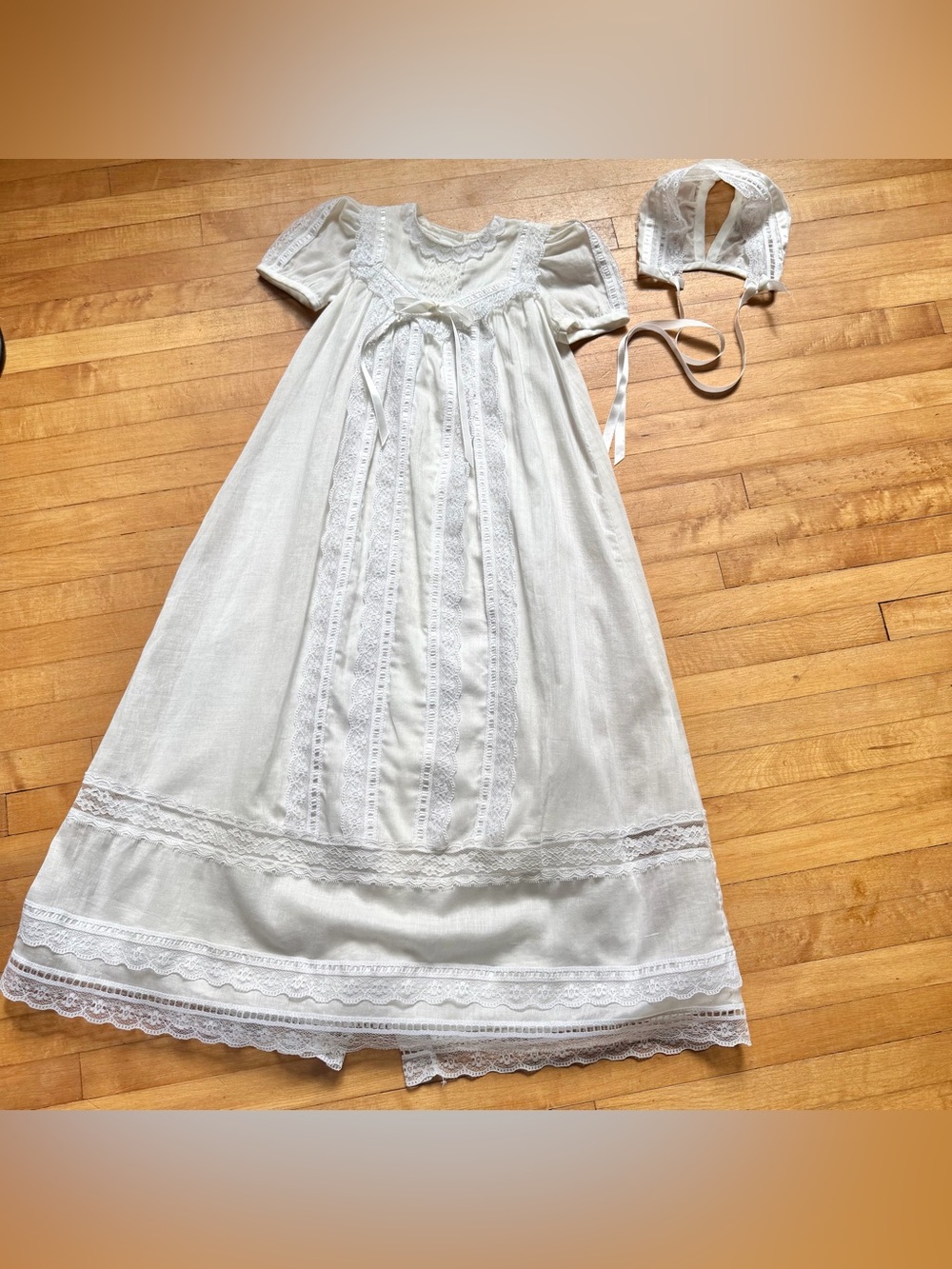 Jessica McClintock Baby Christening Baptism Gown & Bonnet Set Vtg Gunne Sax 6 mo